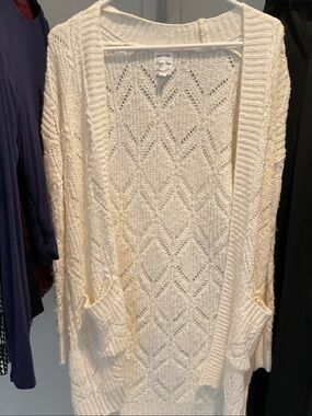 Hippie Rose Cream Open-Knit Pocket Cardigan
